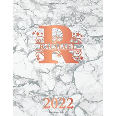 Imagem de Rachael: 2022. Personalized Name Weekly Planner Diary 2022. Monogram Letter R Notebook Planner. White Marble & Rose Gold Cover. Datebook Calendar Schedule