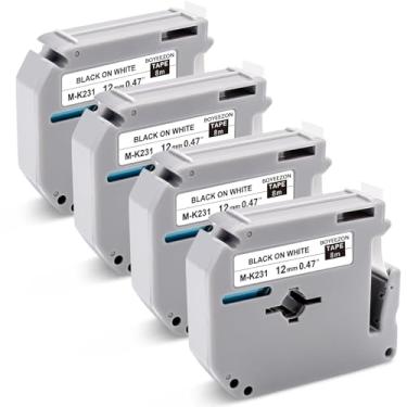 Imagem de BOYEEZON Fita M-K231s M 12 mm 0,47 branca, compatível com Brother P Touch Label Maker Tape 12 mm 0,47 M-K231 para Brother PT-M95 PT-45 PT-80 PT-70 PT-65, 8 m, pacote com 4