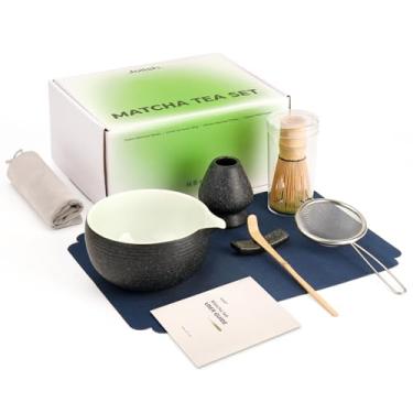 Imagem de Joiish conjunto de kit matcha, batedor matcha e tigela com bico, peneira matcha, suporte para batedor, colher matcha e descanso para colher, kit matcha perfeito para chá matcha 7 peças (cinz