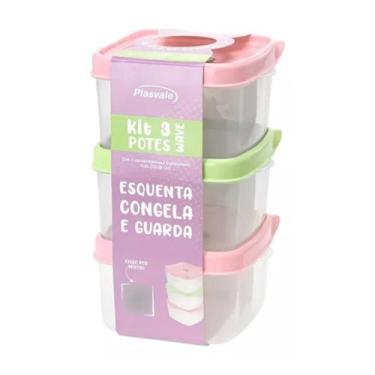 Imagem de Conjunto 3 Potes Marmita Plástico Com Tampa 0,6l Plasvale Lanche, Colo
