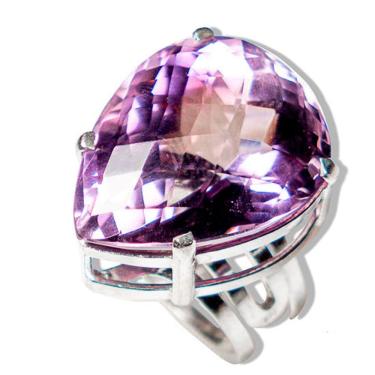 Imagem de Anel Ametista Gema Natural Ajustável Prata 950 Tipo A