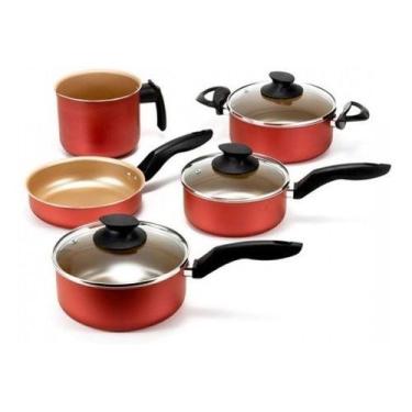 Imagem de Jogo De Panelas 5 Pçs Antiaderente Cereja Tampa Vidro+barato - Multi A