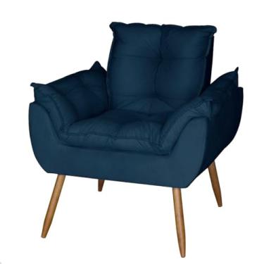 Imagem de Poltrona Para Sala de Estar Cadeira Decorativa Estofada Escritório Recepção Varanda (Suede marinho)