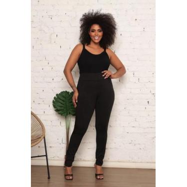 Imagem de Calça Leg Montaria Flanelada Com Recortes Plus Size Preta - Zipituka, 
