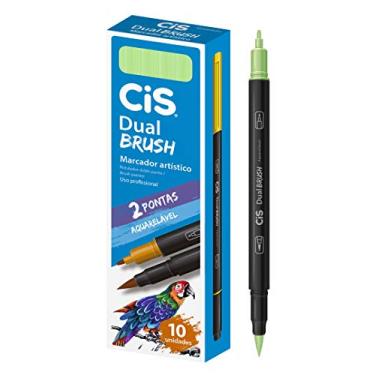 Imagem de Marcador Artístico Aquarelável Dual Brush, CIS, Verde Claro, Caixa com 10 unidades
