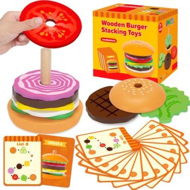 Imagem de Hambúrguer de madeira Montessori Toys Jumlys com empilhamento de 3 a 5