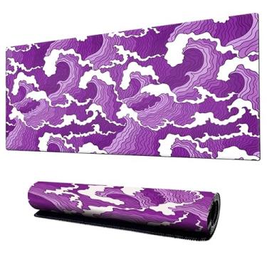 Imagem de Mouse Pad Gamer Speed Extra Grande Profissional 90x40 x3mm Bordas Costuradas e Base Emborrachada e Antiderrapante Onda Japonesa Premium (Roxo)