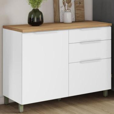 Imagem de Balcão de Cozinha Com Tampo 1 Porta 3 Gavetas 100 MDF - Faura, Branco/