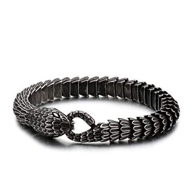 Imagem de Kalen Pulseira masculina especial de aço inoxidável com design de corrente de cobra preta (8,26), Metal, Na