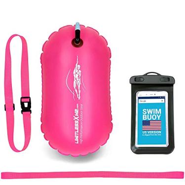 Imagem de Bóia de natação LimitlessXme – Segurança para nadadores, água aberta e triatlon. Bóia de puxar para adultos e crianças. Bolha de natação com sinal rosa
