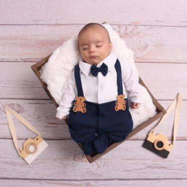 Imagem de Macacão Bebe Menino com Suspensorio detalhe de Ursinho 100% Algodão - 
