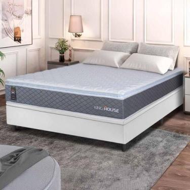 Imagem de Conjunto Box Baú Branco Argel Cinza Espuma D33 Casal 138x188x74 - King