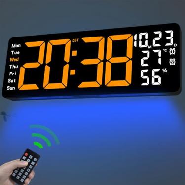 Imagem de JoFomp Relógio De Parede Digital Grande 17,3", Com Visor Led E Controle Remoto, Alarme, Temperatura/Horário/Dimmer/Umidade/Temporizador/Luz Ambiente - 12/24 Horas, Para Quarto