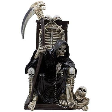 Imagem de Home 'n Gifts Estátua Decorativa De Um Ceifador Assustador Sentado Em Trono Ossos Com Esqueletos E Caveiras Para Decoração Assustadora Halloween Ou Filme Terror Como Presente Gótico