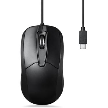 Imagem de Perixx PERIMICE-209C Mouse óptico com fio USB tipo C - Cabo de 1,5 m - 1000 DPI - Preto, (11994)