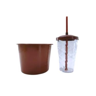 Imagem de 34 Kits Cineminha Balde 1,5 Litros +copo Twister 500ml (transparente com TAMPA Marrom)