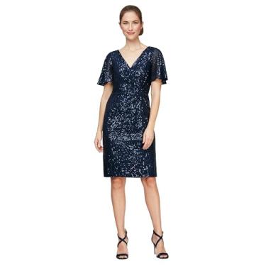 Imagem de Alex Evenings Vestido feminino curto com frente torcida, Lantejoulas azul-marinho, 9