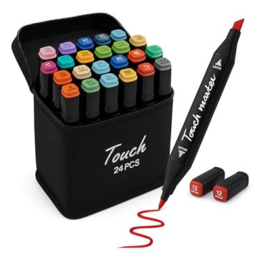 Imagem de Kit Canetinhas/Marcadores Artísticos de Ponta Dupla – Canetas de Desenho, Pintura, Lettering, Ilustração, Sketchbook, Escola e Hobby com Estojo Organizador – 24 Cores