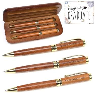 Imagem de Conjunto de 3 canetas de madeira com caixa de presente, presente de formatura para ela, presentes de formatura de faculdade para mulheres e homens, classe de 2025, 5ª série, 8ª série, presentes para
