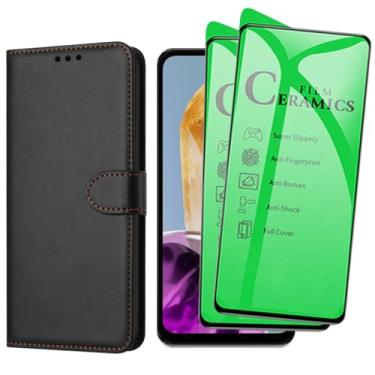 Imagem de Kit Capa Carteira Flip com 2 Películas de Proteção Cerâmica Compatível Samsung Galaxy M15, Preto