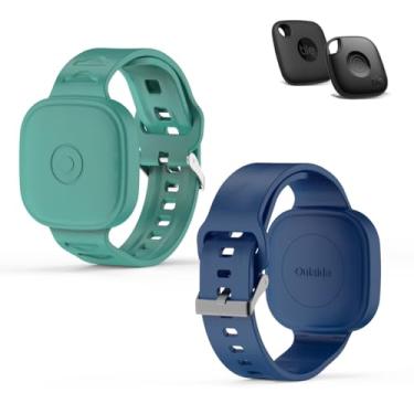 Imagem de Pulseira de silicone para Tile Mate (2022/2024), capa protetora à prova d'água para Tile Life360 Mate Tracker suporte oculto para crianças/adolescentes/idosos (azul escuro + verde)