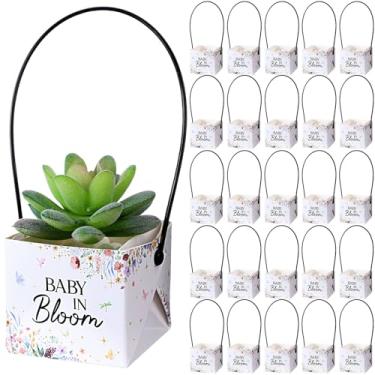 Imagem de Soaoo 60 peças de lembrancinhas de chá de bebê suculentas para cultivo a granel com alças para bebês em flor, vasos de papel, caixas de presente, suprimentos de decoração, plantas não incluídas, serve