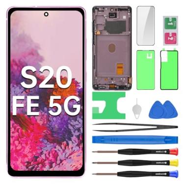 Imagem de BESJMYT Substituição de tela AMOLED para Samsung Galaxy S20 FE 5G com moldura Cloud Lavender Display OLED Touch Digitalizador, montagem completa, vidro fixo com kit de ferramentas de reparo SM-G781U