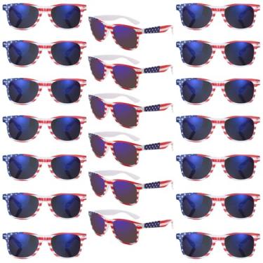 Imagem de QYVEWY Pacote Com 20 Óculos De Sol Com Bandeira Americana, Clássico, Patriota, 4 De Julho, Dia Da Independência, Artigos Para Festa (20 Lentes Azuis)