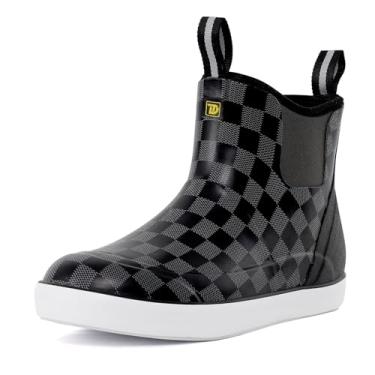 Imagem de Trudave Botas de chuva masculinas à prova d'água e confiáveis, antiderrapantes no tornozelo com alta tração para pesca de barco, tamanho 6-14, Xadrez preto, 44