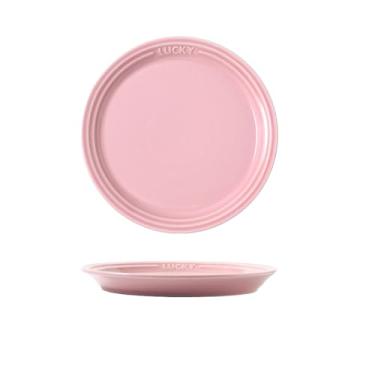 Imagem de Prato de bife de cerâmica de cor sólida burro prato de frutas redondo criativo - prato de 23 cm - rosa