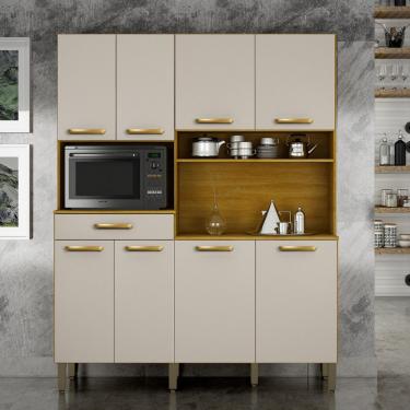 Imagem de Cozinha Compacta 8 Portas 1 Gaveta com Tampo Pratic 1600 CHF - Cinamomo/Off White