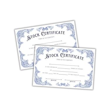 Imagem de Certificado de propriedade de ações em branco 30 unidades 15 x 23 cm cartolina grande investidores azul e branco Old Corporate Printable Book Kit para LLC Corporations