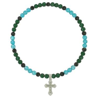 Imagem de Colar de beisebol masculino com pingente de cruz de 50 cm, coleção de gelo brilhante, para mulheres, strass e contas de argila, acessórios de beisebol, presentes para jogadores de times de beisebol