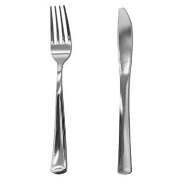 Imagem de Kit 24 Facas + 24 Garfos Prata Festa Luxo Descartável - Make+