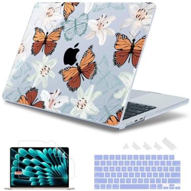 Imagem de May Chen Capa para MacBook Air M4 de 13,6 polegadas versão 2025 2024 2023 2022 modelos: A3240 A3113 M3 A2681 M2, capa rígida de plástico para MacBook Air de 13,6 polegadas com tela retina, borboletas