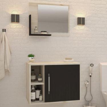 Imagem de Armário de Banheiro 1 Porta 2 Prateleiras com Espelho Snow/Preto ônix 