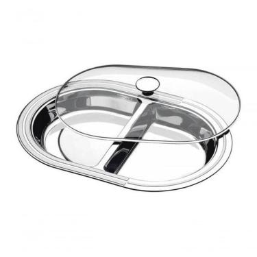 Imagem de Travessa Com Divisórias Tramontina Ciclo 45cm Com Tampa De Vidro