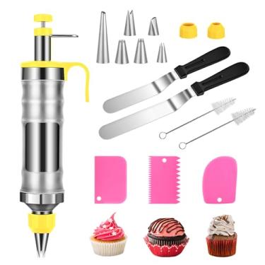 Imagem de Conjunto de pistola de decoração de gelo, conjunto de seringas de aço inoxidável para decoração de sobremesa, injetor de enchimento de cobertura de cupcake com 6 bocais de cobertura, 3 raspadores de