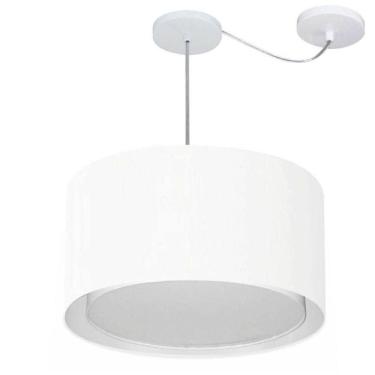 Imagem de Lustre Pendente Cilíndrico Com Desvio De Centro Vivare Md-4313 Cúpula Em Tecido 45x30cm - Bivolt Branco 127/220v