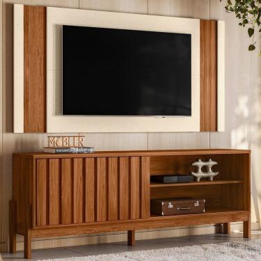 Imagem de Rack com Painel para Tv até 65 Polegadas New Aurora Cinamomo Mel /Perola Metalizado