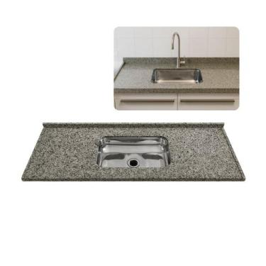 Imagem de Pia de Cozinha Granito Ocre 100cm Com Cuba Inox Rasa Simples - Rainha 