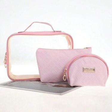 Imagem de Kit 3 Peças Necessaire Estojo Cosmética Fofo Modelo Novo - NoBrand, Ro