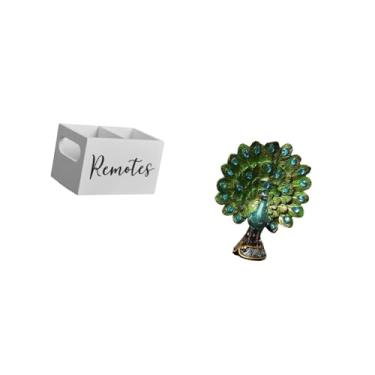 Imagem de Fenteer Organizador de Controle Remoto de Madeira Elegante com Escultura de Pavão, Suporte de Mesa Retrô para Sofá de TV, Escritório, Quarto, Sala de Estar, E