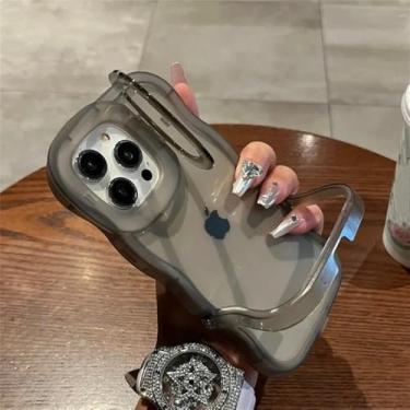 Imagem de Capa de celular transparente com suporte dobrável 2 em 1 para iPhone 16, 15, 11, 12, 13, 14 Pro Max, X, XR, fashion, 3D, cacheada, à prova de choque