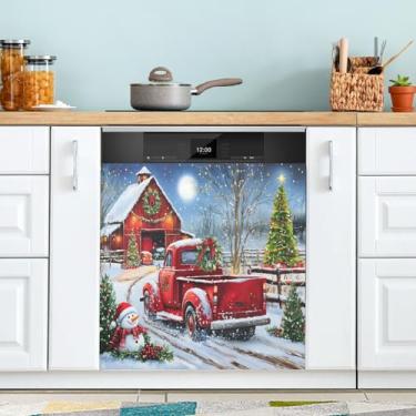 Imagem de Capa magnética para lava-louças, porta da frente, caminhão, árvore de Natal, casa vermelha, capas decorativas de geladeira, adesivo, máquina de lavar, painel de geladeira, decalque para utensílios de
