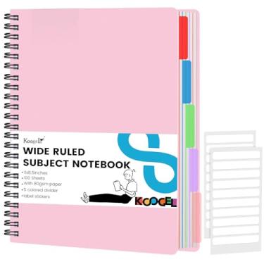Imagem de Koogel Caderno espiral de capa dura com abas, grandes diários pautados na faculdade com deviders caderno espiral bordas perfuradas para escritório escolar, rosa