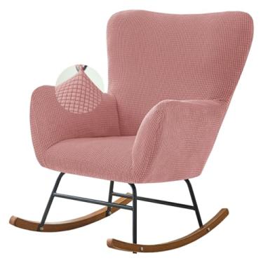 Imagem de Levoberg Capa de cadeira de balanço elástica para berçário, capa de cadeira de balanço em jacquard com destaque para poltrona reclinável para berçário, sala de estar, quarto, escritório, rosa