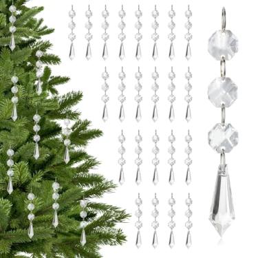 Imagem de 30 peças de enfeites de cristal de Natal para decoração de árvore de Natal, enfeites de Natal de acrílico transparente pendurados com pingente de bolas