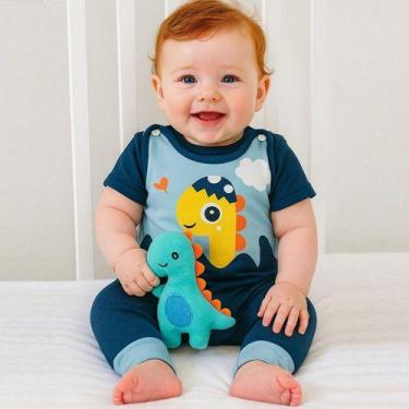 Imagem de Conjunto Macacão + Camiseta Dinossauro Jardineira Urso Bebe Menino Vir