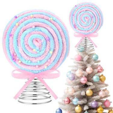 Imagem de Capoda Topper de árvore de Natal doce pastel rosa pirulito de hortelã-pimenta, enfeites de Natal, decorações para doces, tema de Natal, férias, festa de aniversário, artigos de casamento